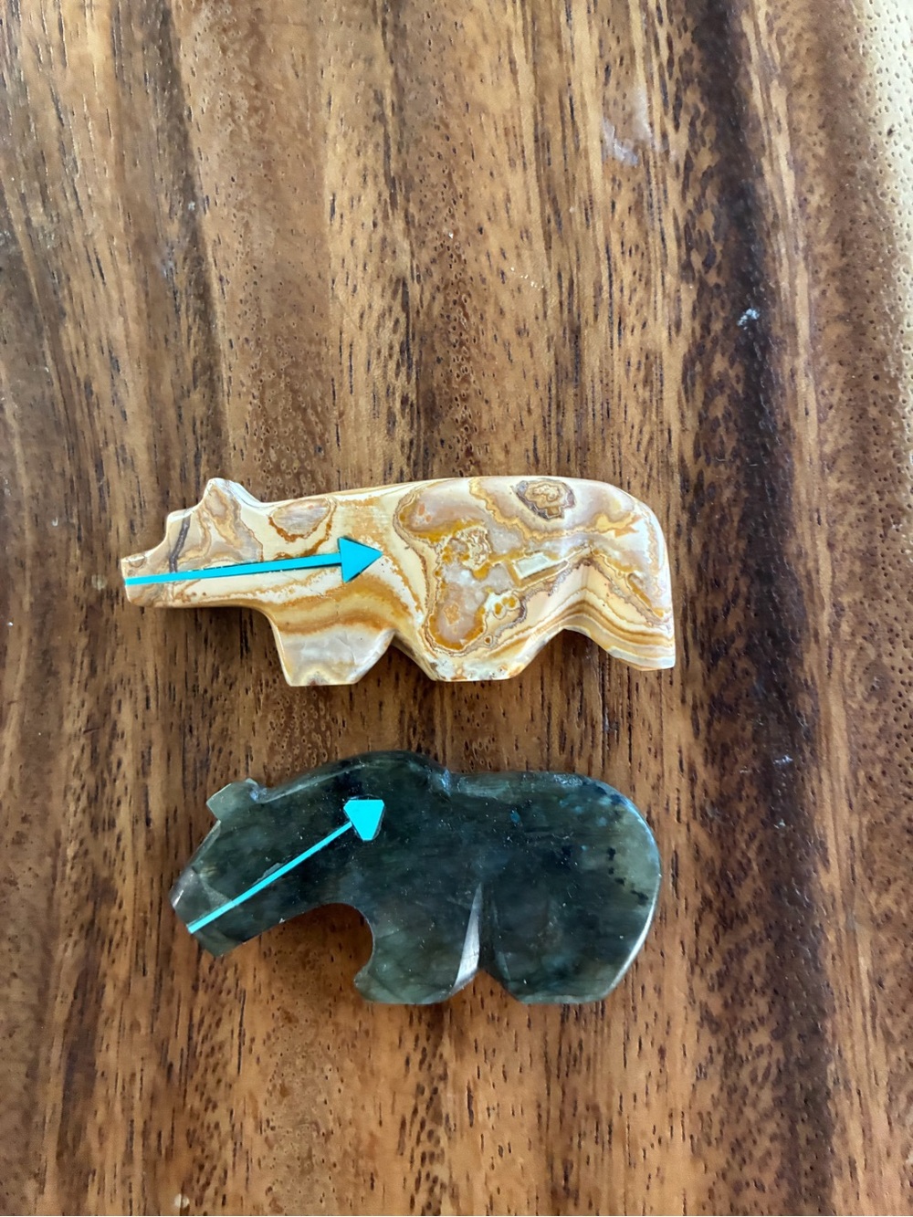 Natural Stone Bear Figurines/Fetishes— Brown and Dark Green/Blue